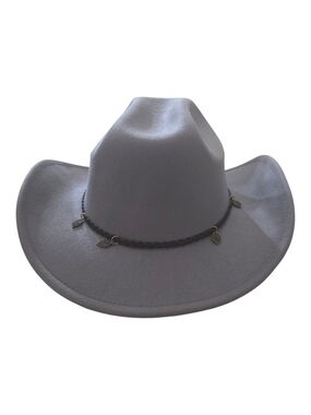 Alexis Bendell Gray Felt Western Cowboy Hat with Braided Leaf Accent